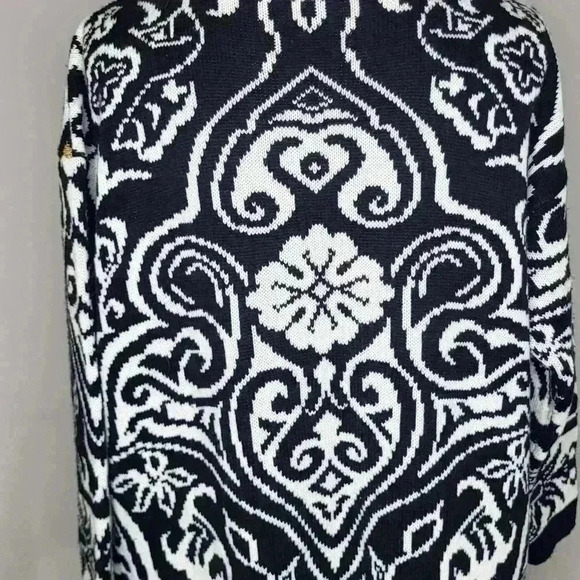 80s Vintage Paisley Sweater 90s Gold Black White Metallic Geometric Size M or L - Picture 6 of 8